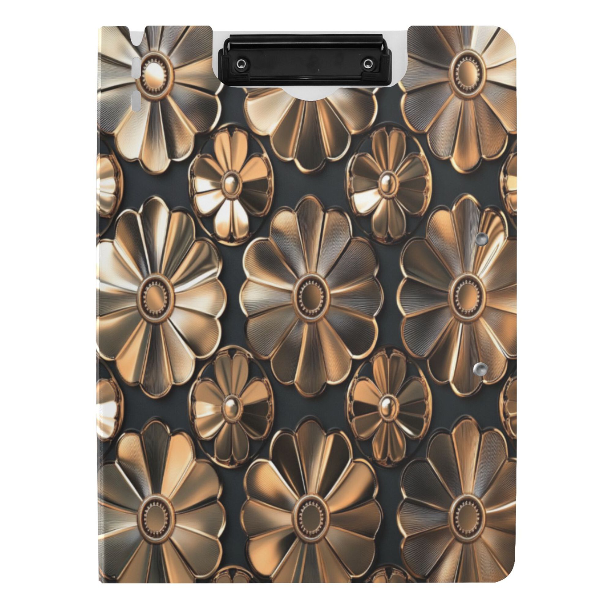 FORMRS A4 Clipboard Folder with Pen Holder Horizontal Foldable School Office Binder, Metallic Flower