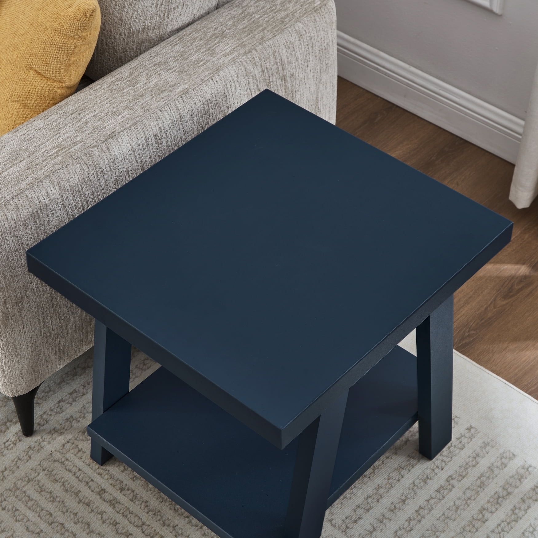 Roundhill Furniture Athens Contemporary Wood Shelf End Table in Navy Blue