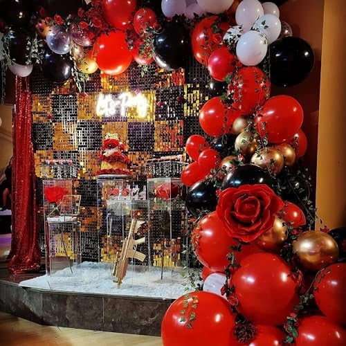 Red and Black Balloon Arch Kit, 140Pcs Different Sizes inch Black and Red Balloons and Confetti Party Balloon Garland Kit for Birthday, Wedding, Graduation, Anniversary, Prom Decorations
