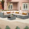 thumbnail image 3 of Meetleisure 7 Pieces Patio Furniture Sets, All Weather PE Wicker Outdoor Conversation Set with Glass Table (Beige), 3 of 6