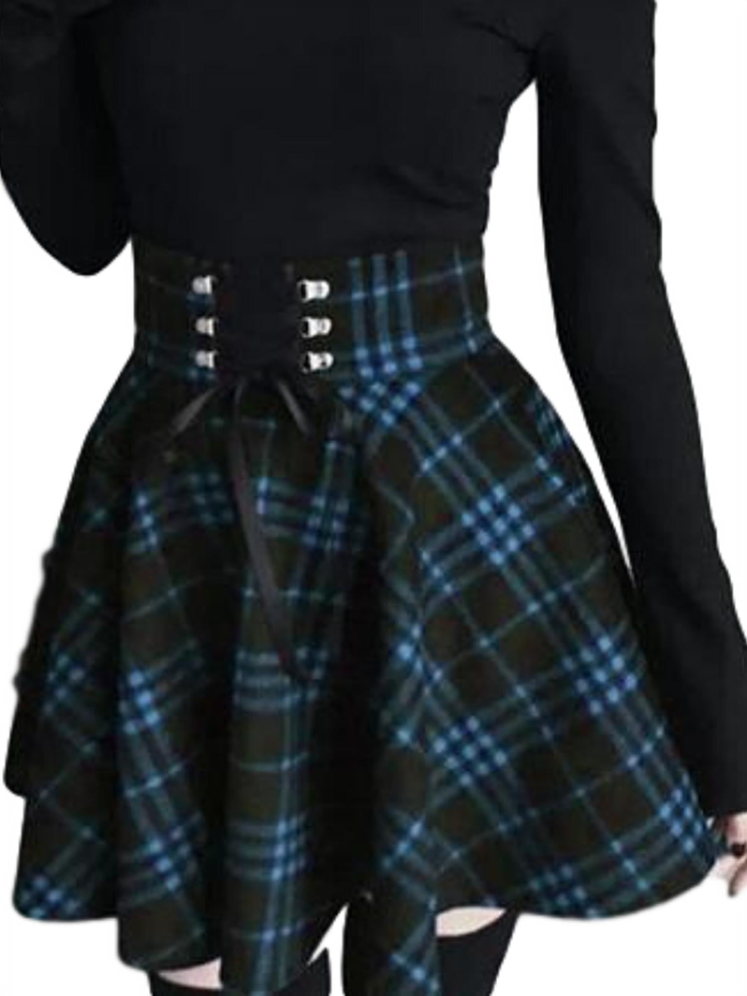 Winter High Waist Lace Up Plaid Mini Skirt