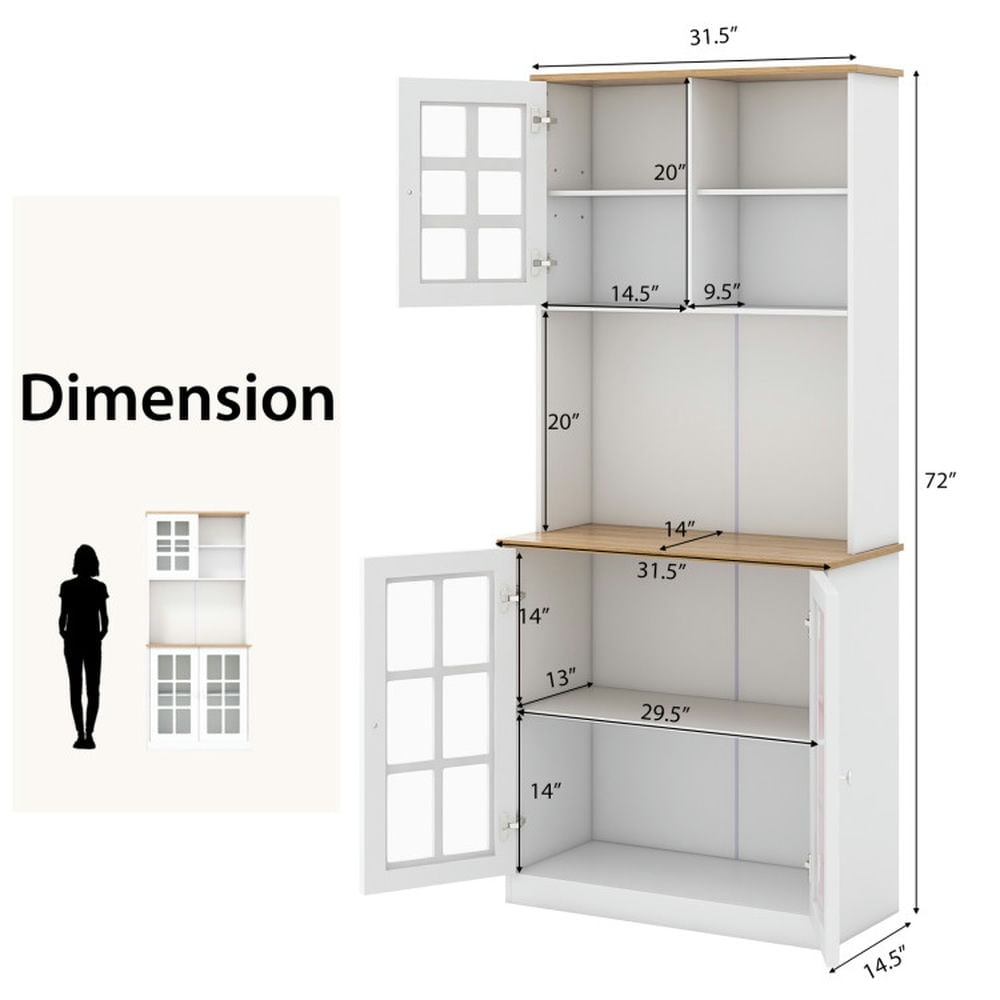 Finihen Kitchen Storage Cabinet, Buffet Sideboard, 72 Inch Freestanding Pantry Cabinet with Hutch and Adjustable Shelf, for Dining Room, Kitchen, Living Room, White Finihen Kitchen Storage Cabinet, Buffet Sideboard, 72 Inch Freestanding Pantry Cabinet with Hutch and Adjustable Shelf, for Dining Room, Kitchen, Living Room, White