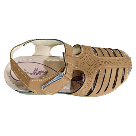 

Funicet Womens Sandals Women s Vintage Summer Non-slip Car Stitched Solid Color Adhesive Wedge Toe Sandals Brown 43