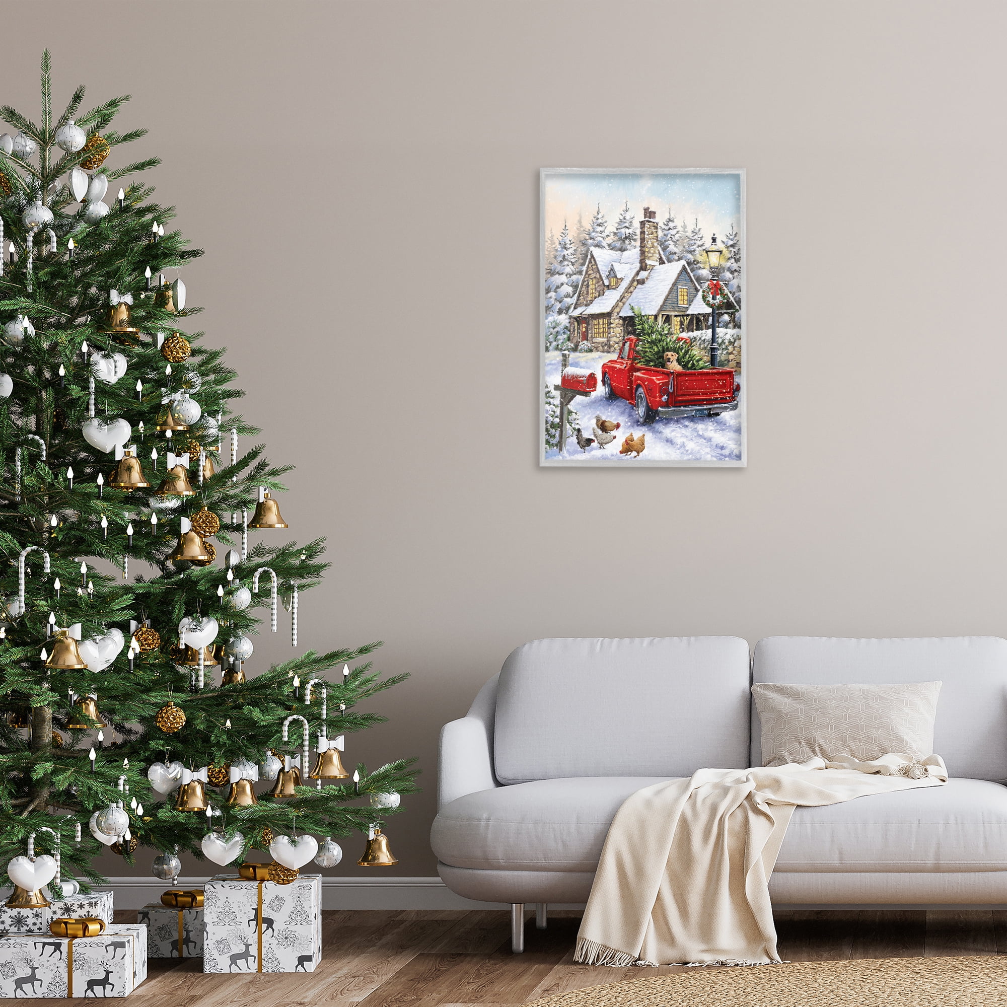 Stupell Industries Rustic Holiday Scene Holiday Painting Gray Framed Art Print Wall Art, 20 x 30