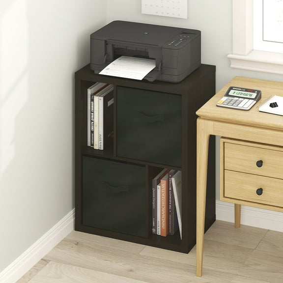 Furinno Viola Standing Storage Shelf with Two Storage Bins, Dark Oak/Black