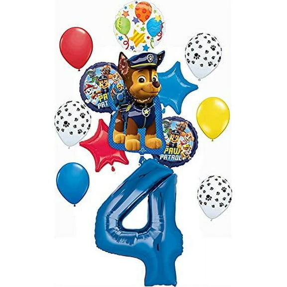Paw Patrol Pups Chase 4th Birthday Bouquet Balloons, 13 Piece