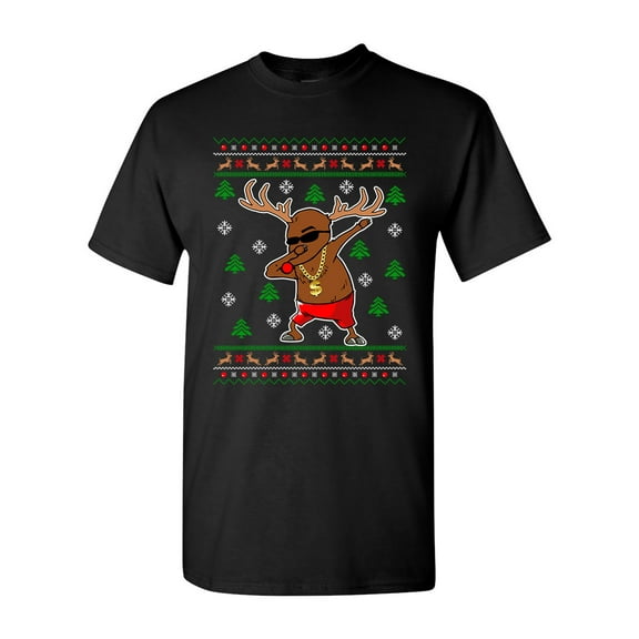 Rudolph Gangsta Sleigh Reindeer Cool Ugly Christmas Funny DT Adult T-Shirt Tee