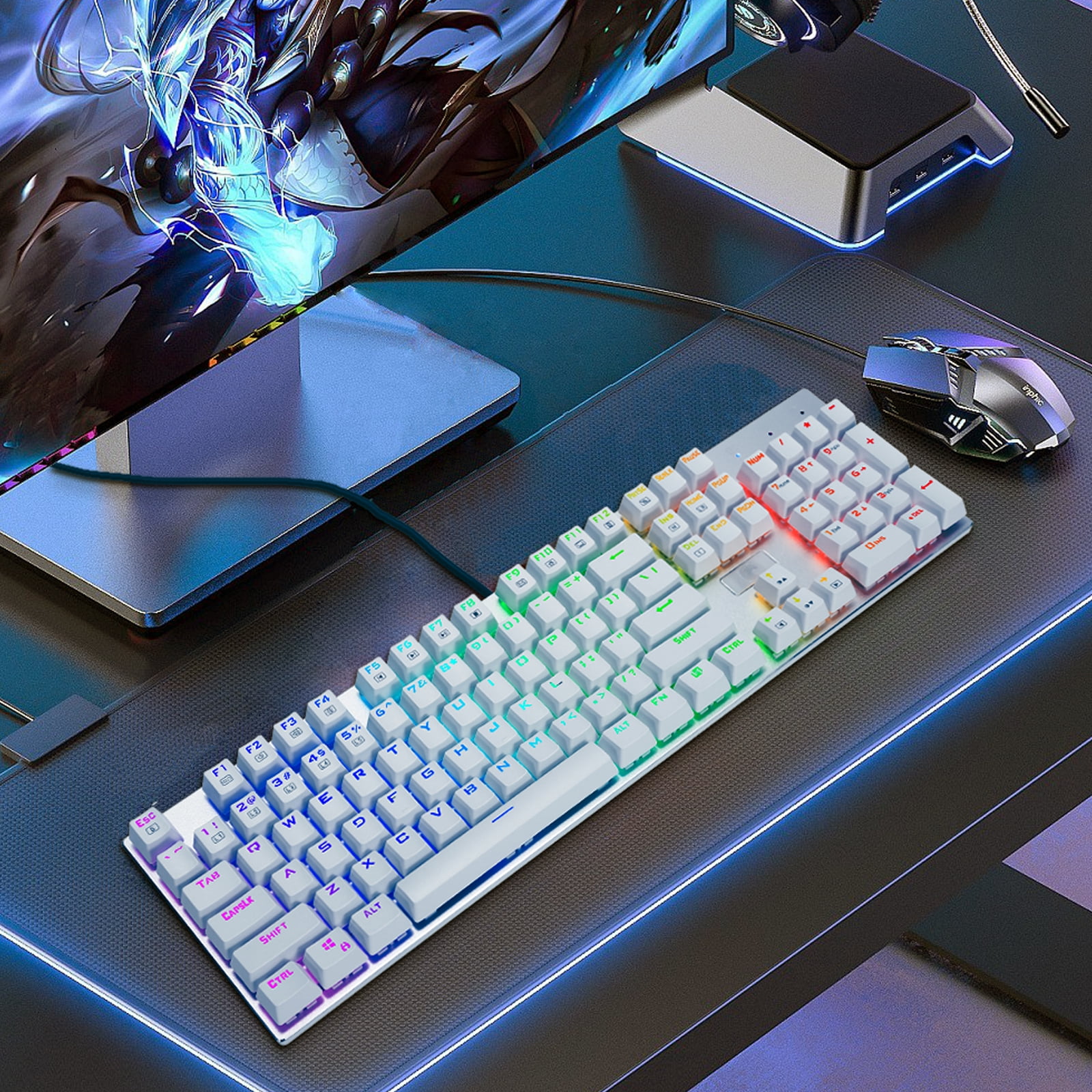 HUO JI E-Yooso Z-88 Mechanical Gaming Keyboard, Red Switches, Programmable RGB Backlit, 104 Keys Hot Swappable for Mac, PC, White