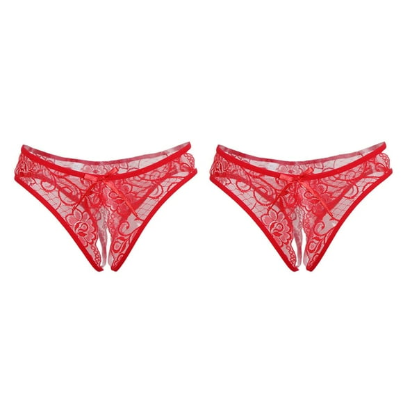 2x Lady Lace Floral Crotchless G-String Ropa interior de tiro bajo Ropa de dormir
