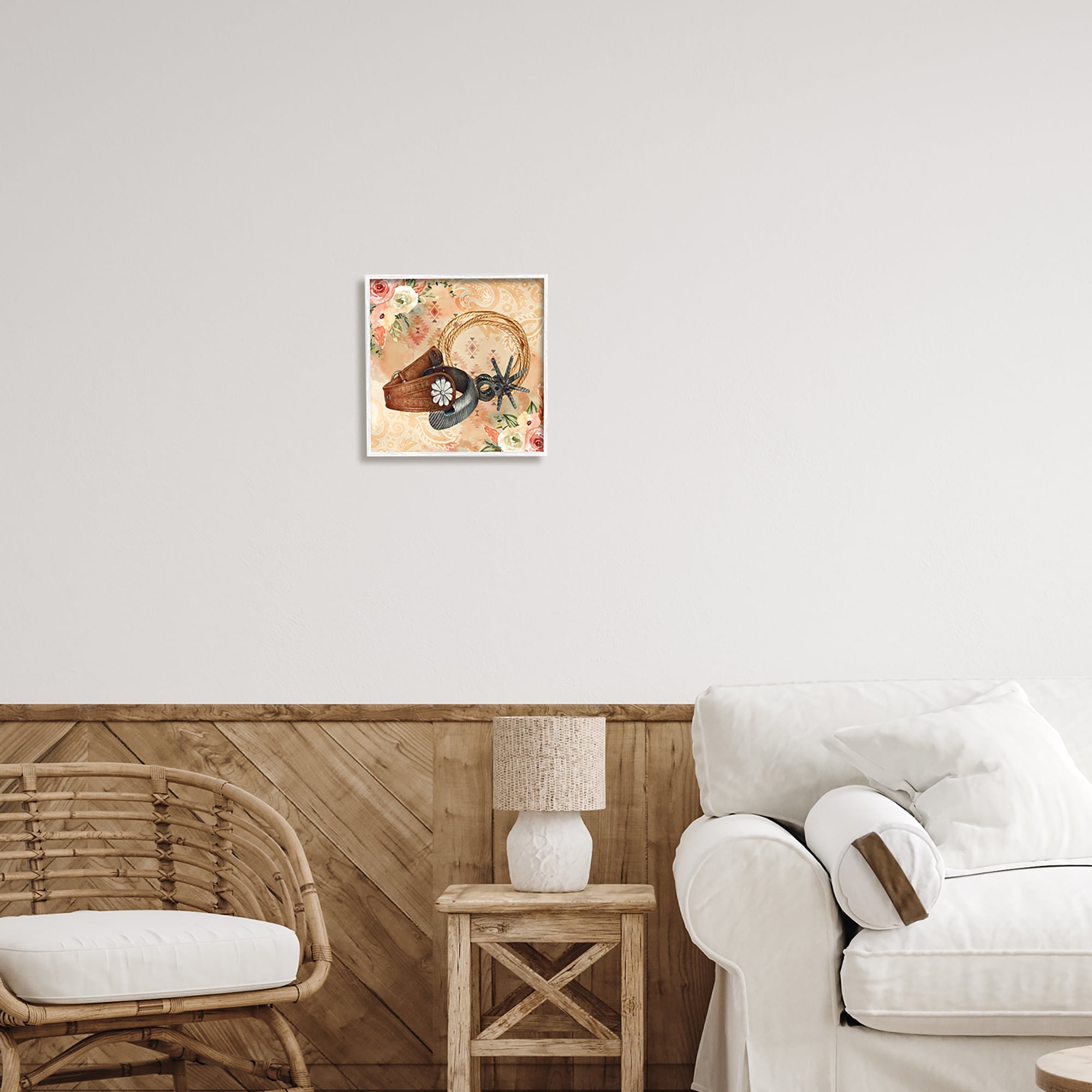 Stupell Cowboy Spurs Floral Roses Beauty & Fashion Painting White Framed Art Print Wall Art