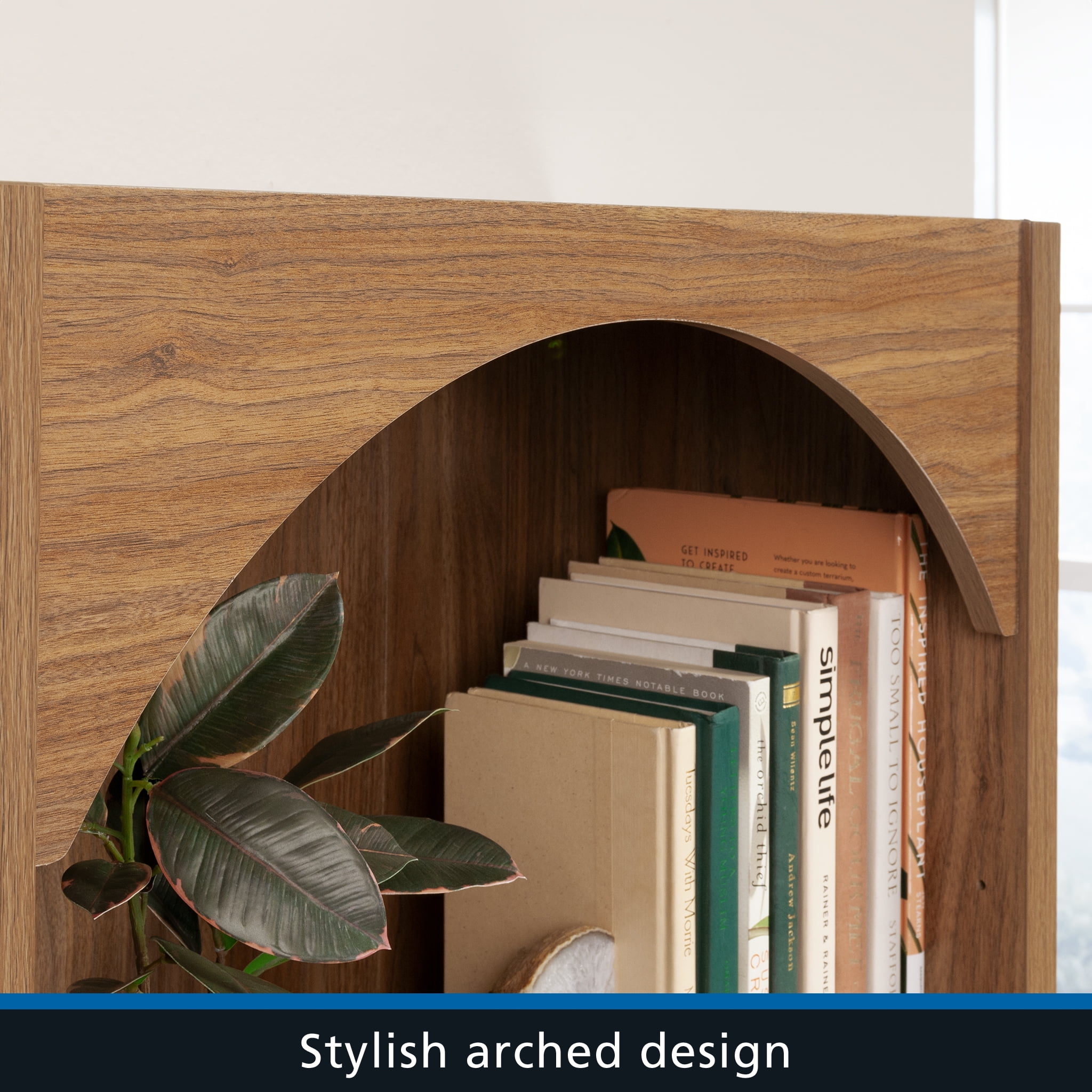 Mainstays 5 Shelf Westley Arch Bookcase, Warm Walnut Finish
