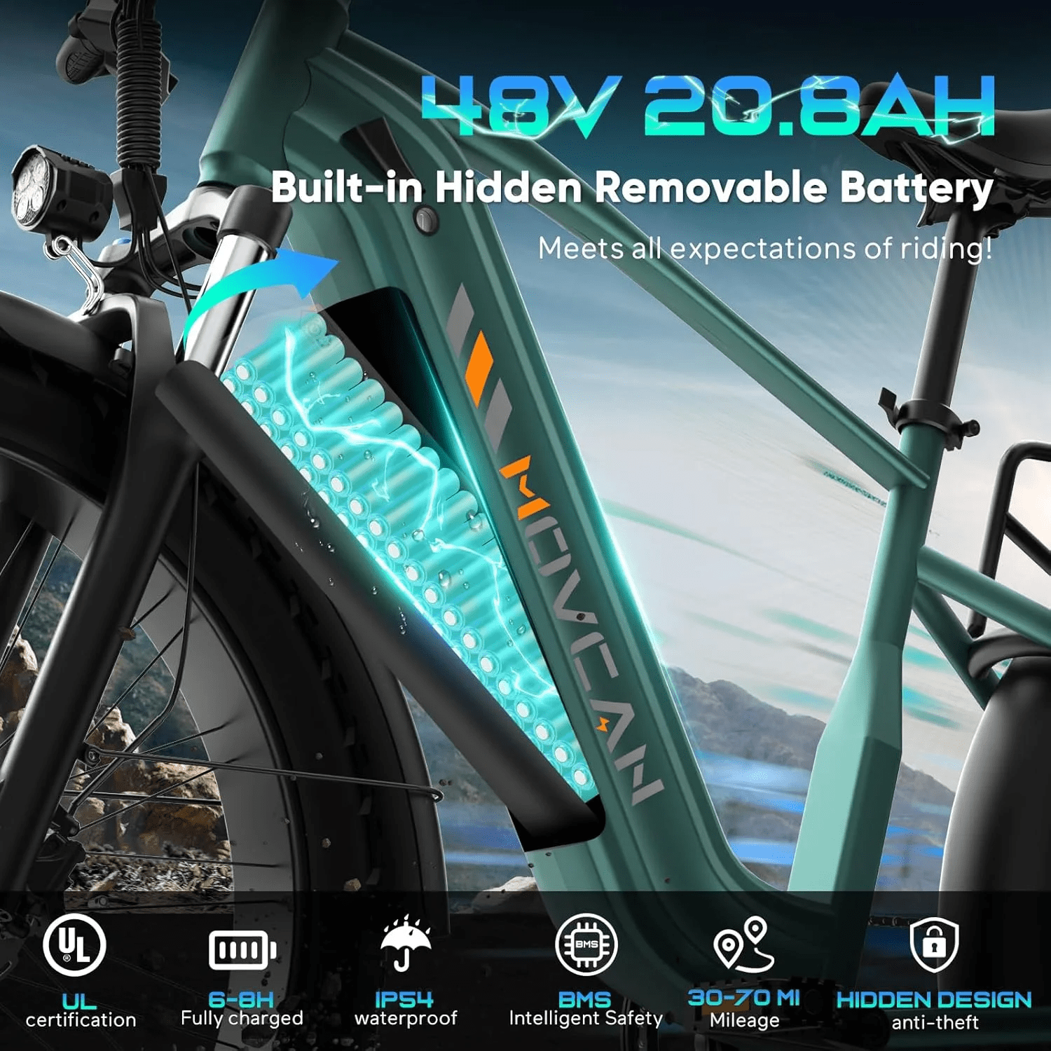 EB60 Electric Bike for Adults,Peak 2000W Motor Up to 35MPH,26" Fat Tire Ebike with NFC,52V 20.8AH Battery,70Miles,Shimano 7 Speed Gear Hydraulic Brake Mountain Off-Road Ebike,UL2849