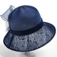 thumbnail image 4 of ZQUUVOU Women Organza Hat Wide Brim Mesh Beach Cap Sun Protection Hats Cocktail Church Tea Party Wedding Bridal Flower Hat Navy, 4 of 6