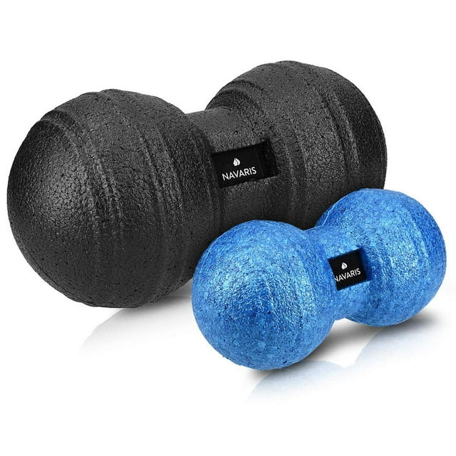 Bolas de Masaje Navaris Negro y Azul en Forma de Cacahuete para Liberación Miofascial