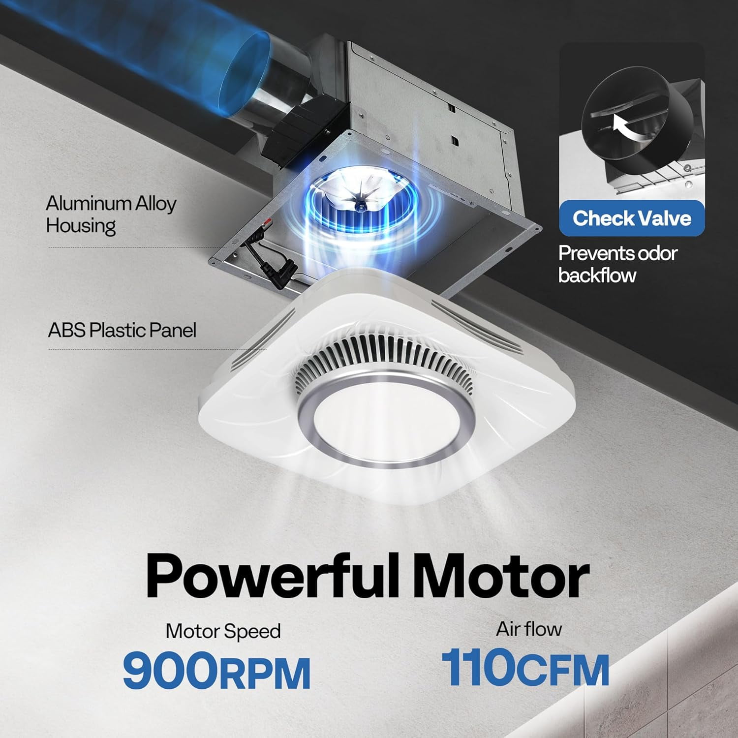 SPECSTAR Bathroom Exhaust Fan with Light, 110 CFM 1.0 Sone Shower Ventilation Fan, Super Quite Fan w/ 6000 K 1000LM LED Cool White Light, for 4'' Duct Ceiling Mount