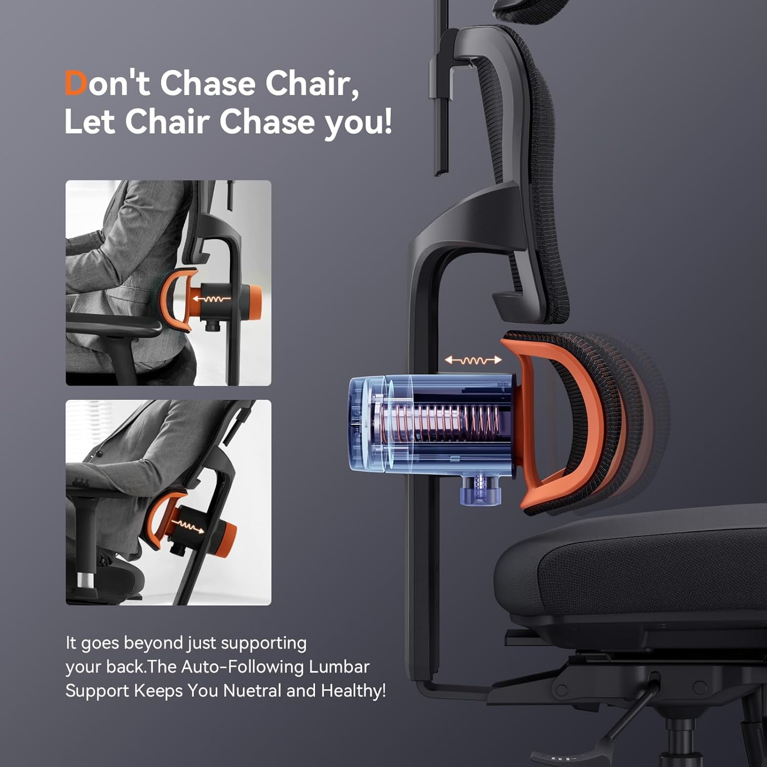 Newtral Ergonomic Office Chair with Footrest- High Back Desk Chair with Unique Adjustable Lumbar Support, Seat Depth Adjustment, Tilt Function, 4D Armrest Recliner Chair for Home Office