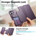 thumbnail image 6 of Detachable Wallet Case for iPhone 16 with RFID Blocking Card Slots Holder, Premium PU Leather Magnetic Kickstand Shockproof Removable Flip Protective Cover with Wristband for iPhone 16, Purple, 6 of 14