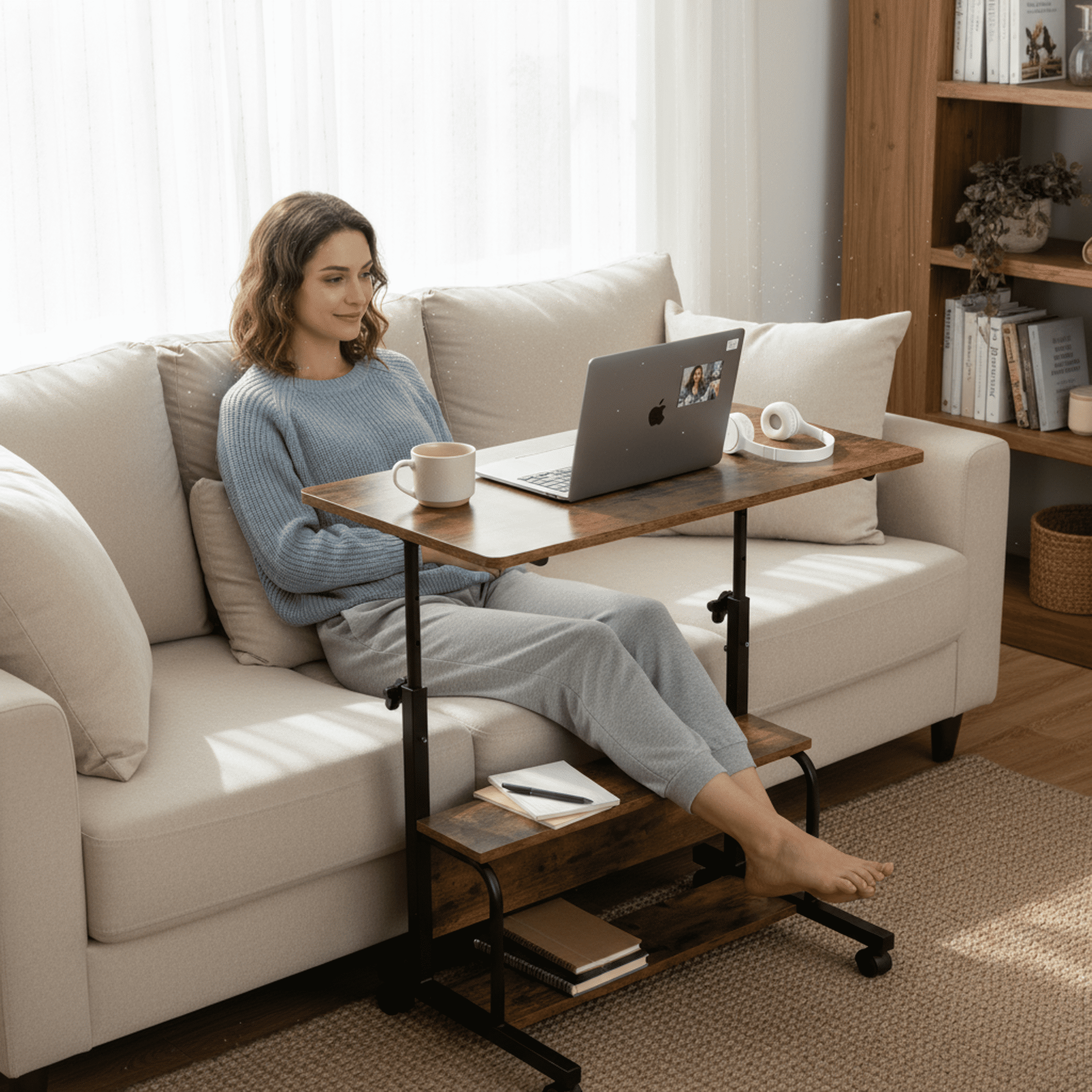 edx Height Adjustable Desk Standing Desk Small Desk for Small Spaces, Mobile Rolling Computer Desk on Wheels, Portable Desks Study Table for Home Office,Rust