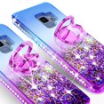 thumbnail image 4 of SOGA Rhinestone Glitter Bling Liquid Floating Cute Phone Case Compatible for Samsung Galaxy S9 Plus Case with Embedded Metal Ring for Magnetic Car Mounts and Lanyard Diamond Bumper - Blue on Purple, 4 of 5