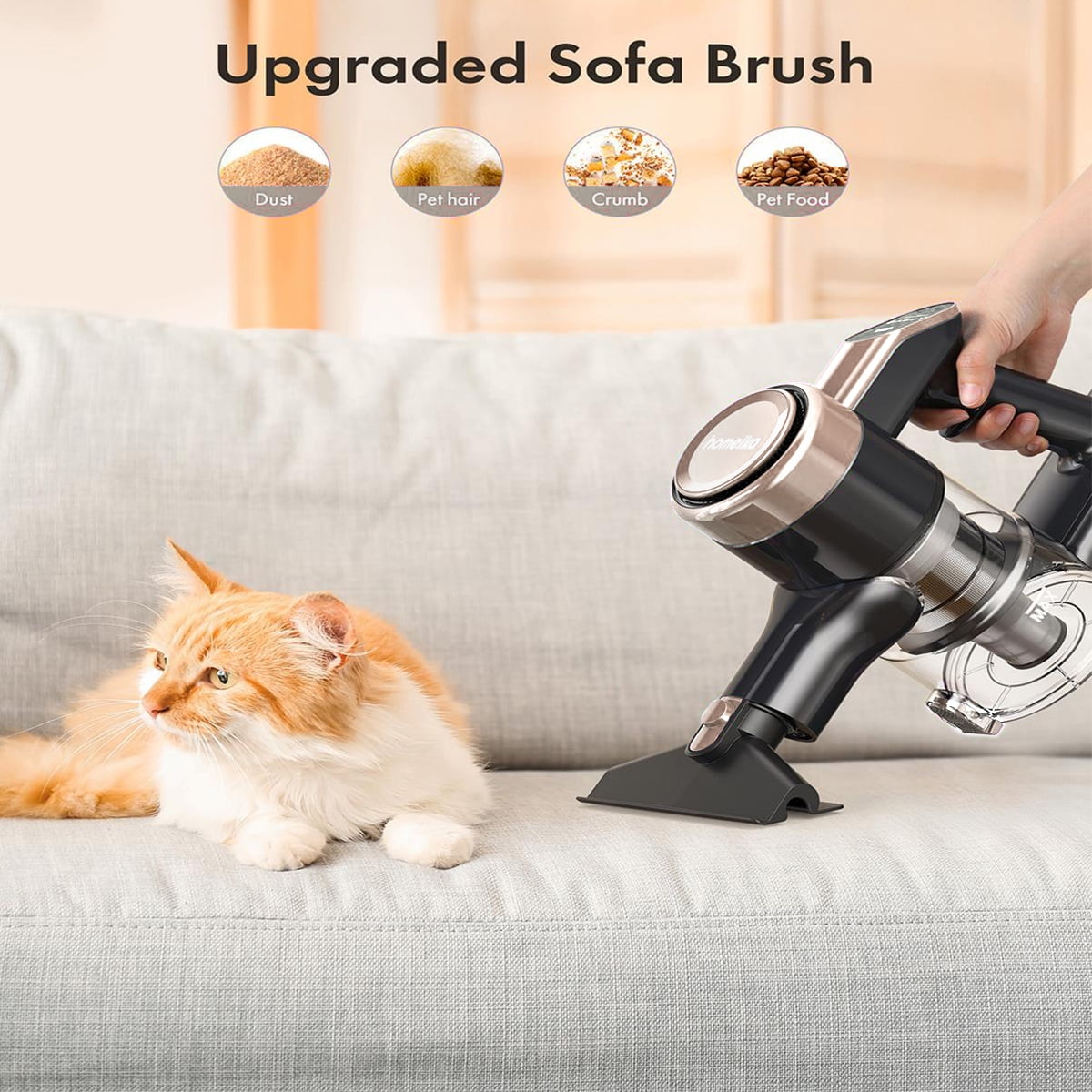 Homeika Cordless Vacuum Cleaner, 300W 23KPa Powerful Suction Vacuum with LED Display, 3 Suction, 48mins Runtime, Lightweight Stick Cleaner with Sofa Brush for Hard Floor/Carpet/Pet Hair/Car, Black