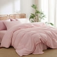 thumbnail image 2 of 3 Pieces Pink Gingham Duvet Cover 100% Washed Cotton Plaid Checkered Queen Duvet Cover Set Modern Grid Bedding Set with Zipper Closure Corner Ties, 2 of 5