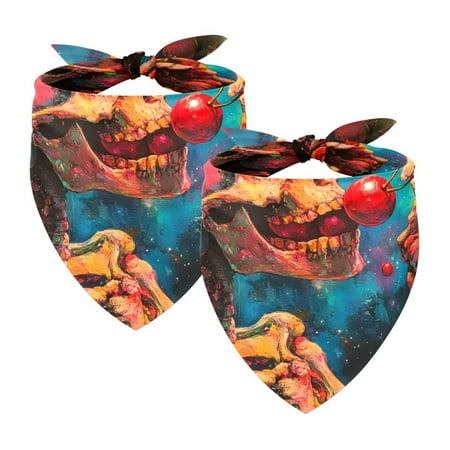 PhooArto Colorful Galaxy Skeleton Cherries Dog Bandanas 2 Pack Soft Washable Pet Scarf Triangle for Large Dogs Puppies and Cats
