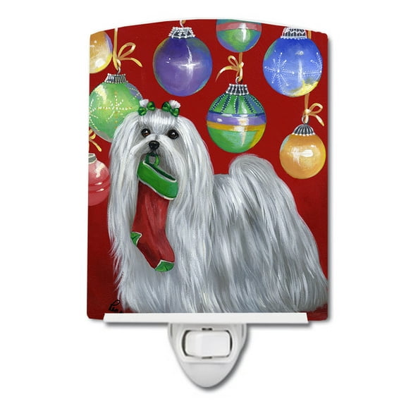 Caroline's Treasures PPP3114CNL Maltese Christmas Stocking Stuffer Ceramic Night Light, 6x4x3", multicolor