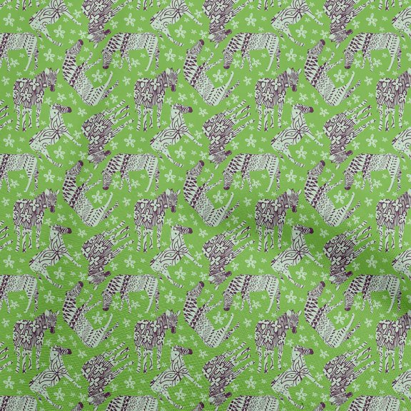 oneOonePolyesterSpandexGreenFabricAnimalWithFlowerDiyClothingQuiltingFabricPrintFabricByYard56InchWide