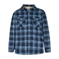 thumbnail image 4 of Feancey Daily Sales Mens Fleece Lined Plaid Jacket, Men's Plaid Flannel Winter Coats Long Sleeve Soft Warm Button Up Jacket Coat Outwear with Pockets Dark Blue S, 4 of 6