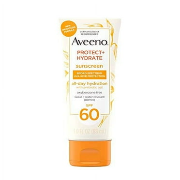 Aveeno Protect   Hydrate Moisturizing Body Sunscreen Lotion With Broad Spectrum Spf 60 & Prebiotic Oat, Weightless & Refreshing Feel, Paraben-free, Oil-free, Oxybenzone-free, 3.0 ounces