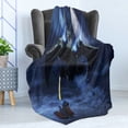 thumbnail image 4 of Galaxy Soft Flannel Fleece Blanket, Spaceship Blasts a Laser Beam an Enemy Alien Ship Galaxy Clash Outer Space Pattern, Cozy Plush for Indoor and Outdoor Use, 70" x 90", Blue Black, by Ambesonne, 4 of 5