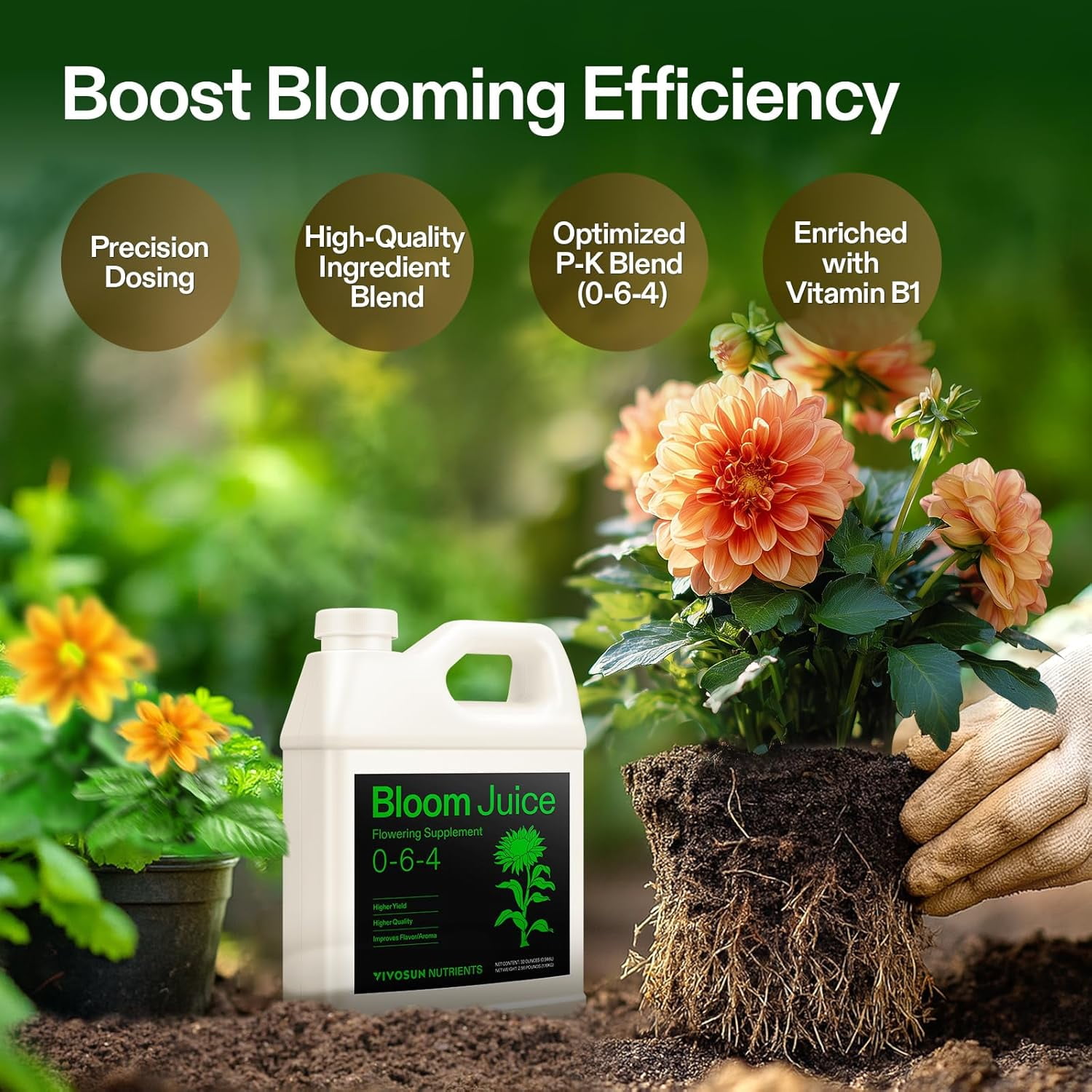 VIVOSUN Bloom Juice (0-6-4), Flowering Supplement Liquid Fertilizer for Flowering Stage, Concentrated Plant Food for All Flowering Plants, 32 Ounces/1 Quart