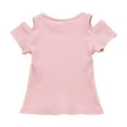 thumbnail image 5 of Kaemgyyd 6 M-4 T Toddler Girl Shirts Summer Clothes Baby Infant Knit Ribbed Soft Tops Solid Cold Shoulder Short Sleeve Blouse, 5 of 7
