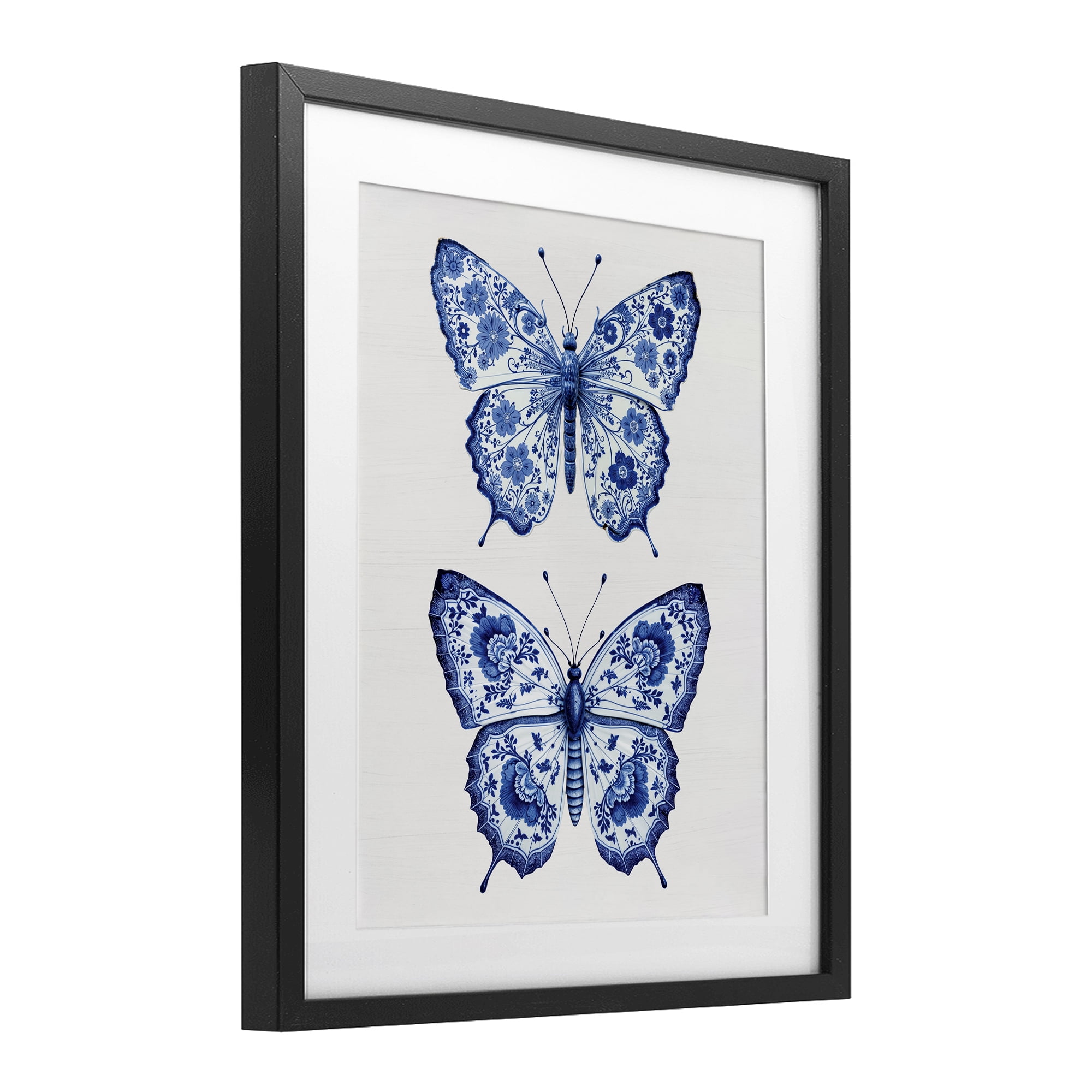Ornate Toile Pattern Butterflies Black Framed Print Under Glass, design by Lettered and Lined