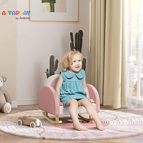 Kids Rocking Chair, Princess Crown Toddler Chair, Children's Armchair Rocker with Rainbow Backrest for Bedroom, Playroom, Pink