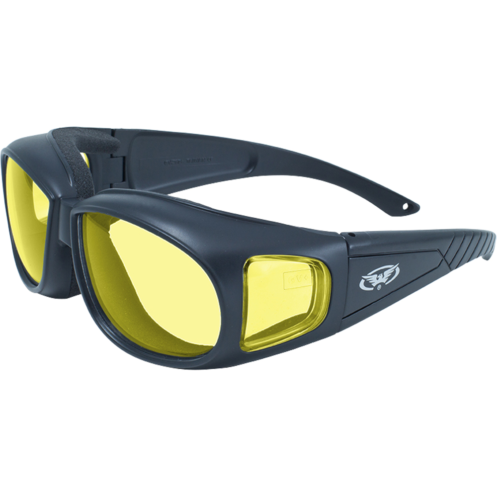 Motorcycle Safety Sunglasses Fits Over Glasses Yellow Lenses Meets ANSI
