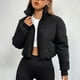 thumbnail image 4 of Chaqueta de béisbol de algodón con cuello levantado para mujer, informal, de manga larga, sin capucha, ajustada, a cuadros, cálida, resistente al viento y a la moda., 4 of 8