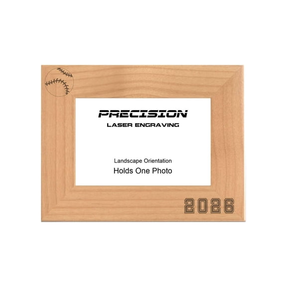 PrecisionNC Sports Frame 2026 Baseball Engraved Natural Wood Picture Frame for Players Coach Team Photo 4x6 Landscape