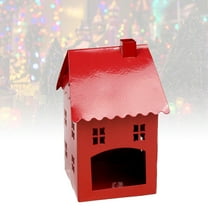 CIMAXIC Red Iron Christmas House Lantern Candle Holder Decorative for Home Office Wedding 5.5 x 4.5 x 4.5 inches
