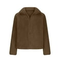 thumbnail image 5 of Horkkom Winter Coats for Women Fuzzy Fleece Jacket Full Zipper Cropped Coat Solid Color Casual Coat Long Sleeve Warm Outwear with Pockets, 5 of 7