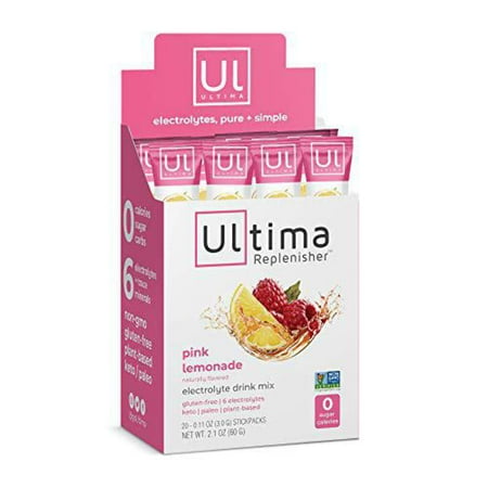 Ultima Replenisher Electrolyte Hydration Drink Mix Pink Lemonade 20 Count Stickpacks Box - Sugar Free 0 Calories 0 Carbs - Gluten-Free Keto Non-GMO Vegan