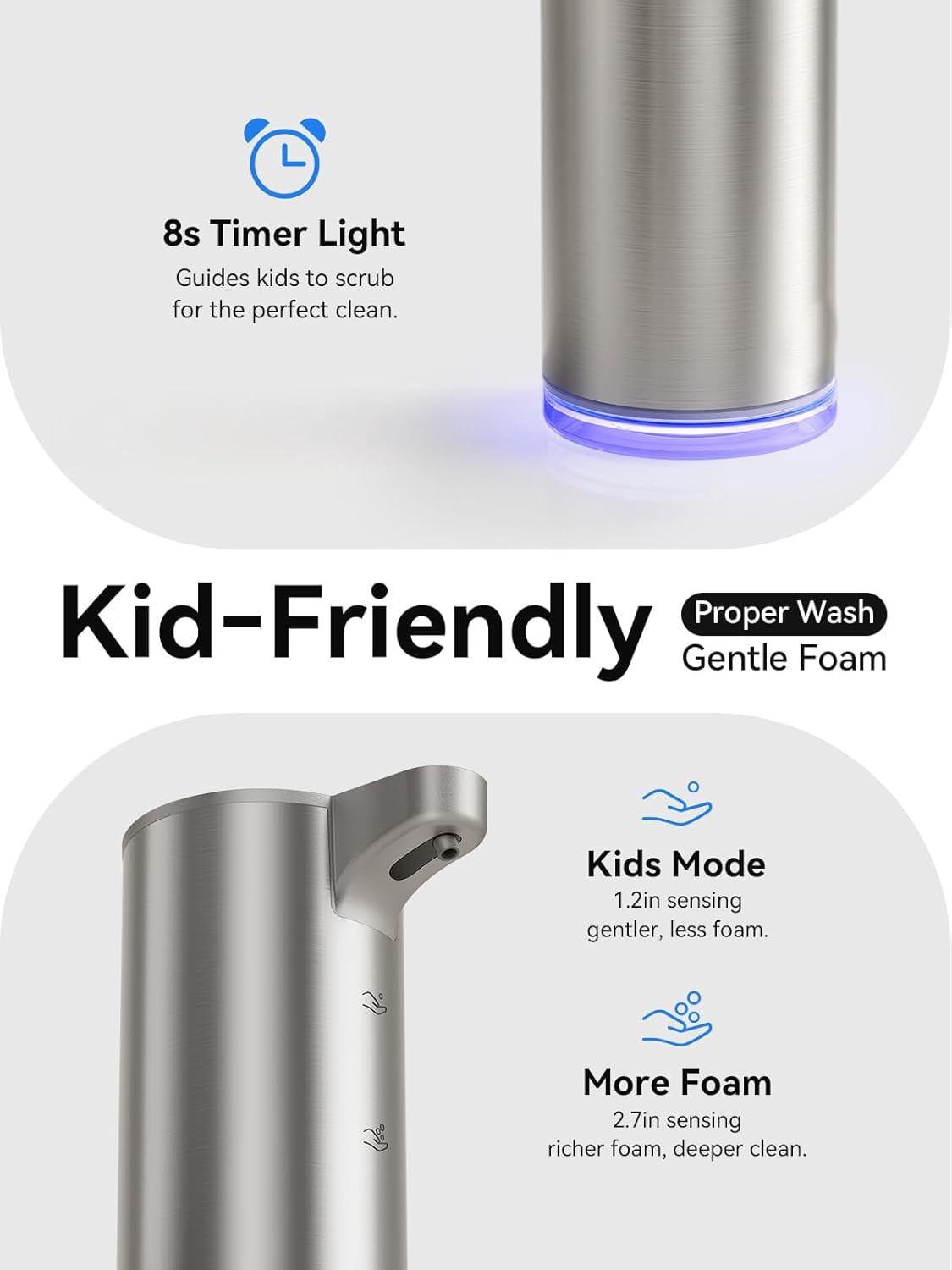 Lococo Soap Dispenser, Rechargeable Automatic Soap Dispenser Stainless Steel Touchless Foaming Soap Dispenser for Bathroom Auto Hand Soap Dispenser for Kitchen, Silver, Xmas Gift,9oz