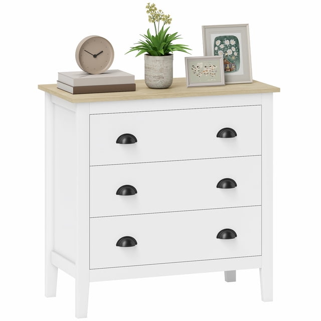 HOMCOM Commode Moderne pour Chambre avec 3 Tiroirs Coulisses Silencieuses Blanc