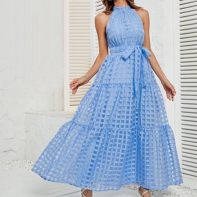 FcBaudy Robe Sans Manches à Col Rond, Robes d'Été pour Femmes, Robes Sans Manches Imprimées à Camisole Longue Robe Sans Manches à Col Rond pour Femmes