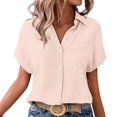 thumbnail image 5 of Yigetop Short Sleeve Button Down Women, Ladies' Casual Double Layer Wrinkled Short Sleeved Solid Color Cardigan Button Down Shirts for Women White 5XL, 5 of 8