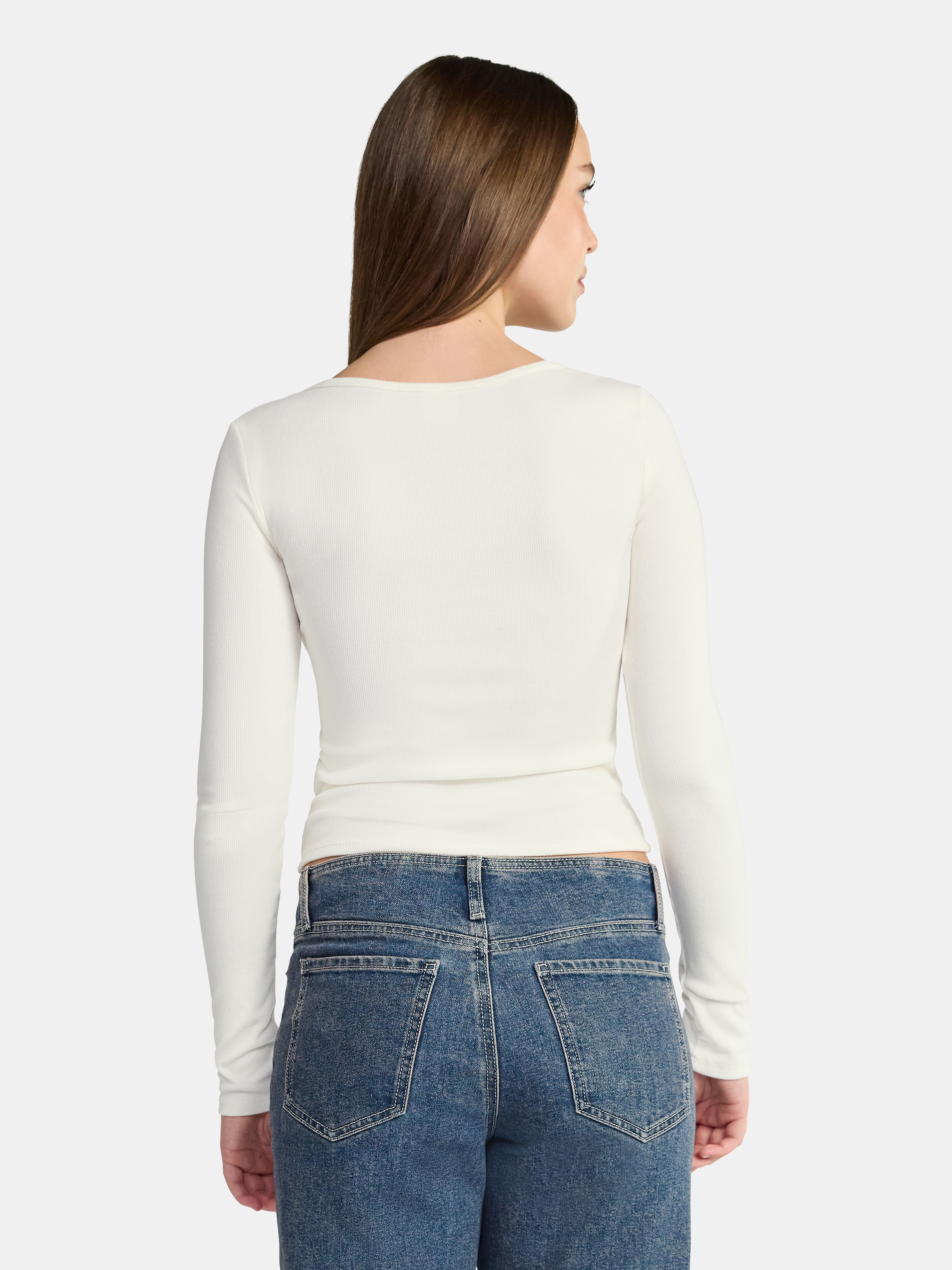 No Boundaries Square Neck Tee with Long Sleeves, Women's