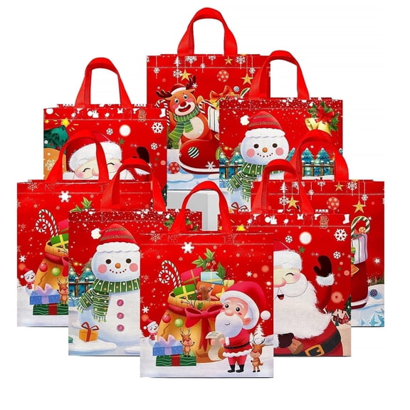 12 Pack Christmas Gift Bags Reusable Tote Bags with Handle Medium Non-Woven Christmas Bags for Xmas Party Favors