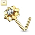 thumbnail image 1 of Nose Ring L-Bend with Prong Set CZ Center Starburst 14Kt Solid Gold 20g- S/Each, 1 of 8