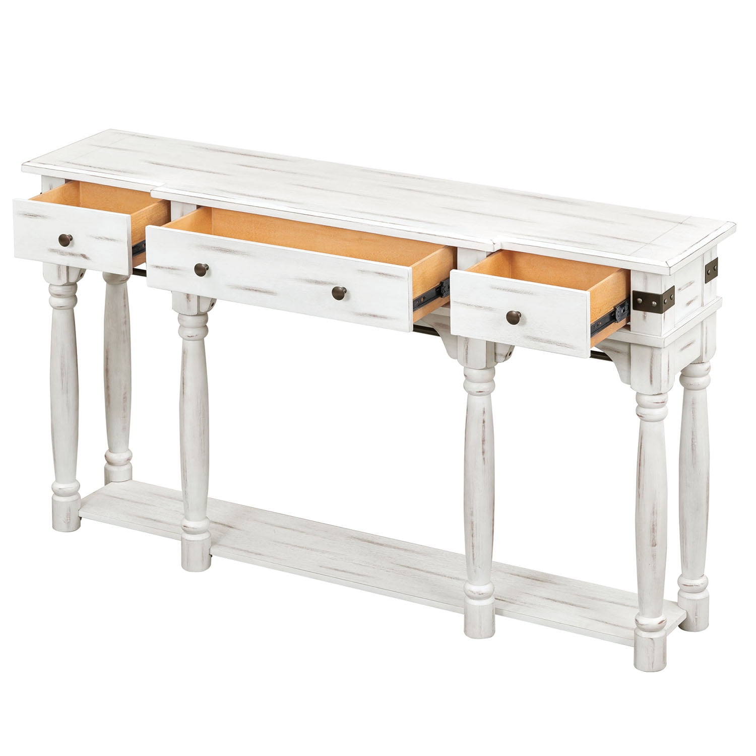 Kadyn 60" Console Table, Entryway Table with Storage Drawers and Bottom Shelf for Entryway, Hallway, Creamy White Kadyn 60" Console Table, Entryway Table with Storage Drawers and Bottom Shelf for Entryway, Hallway, Creamy White