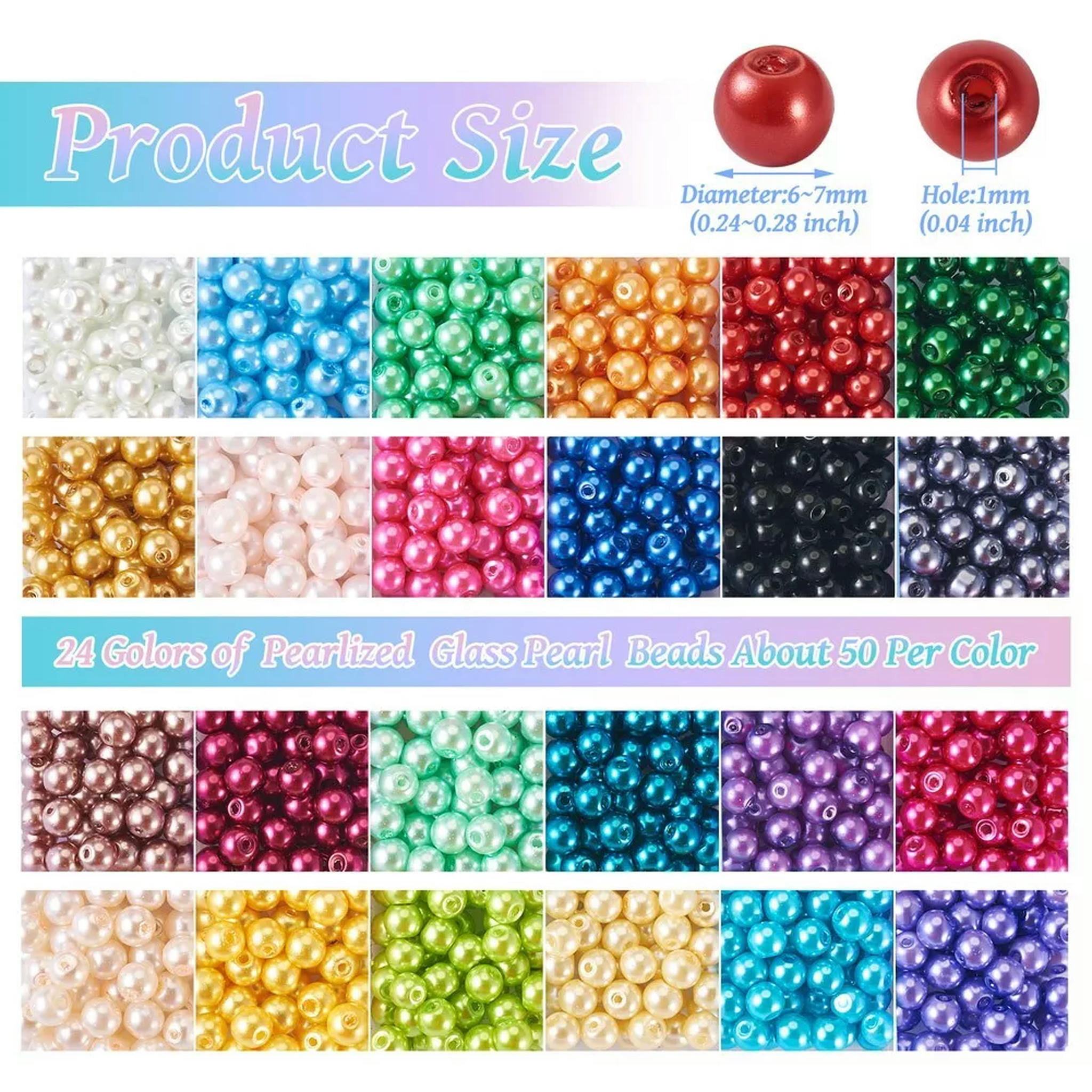 U8MO 1 Box 24 Colors Baking Painted Pearlized Glass Pearl Round Beads Crafts 6~7mm